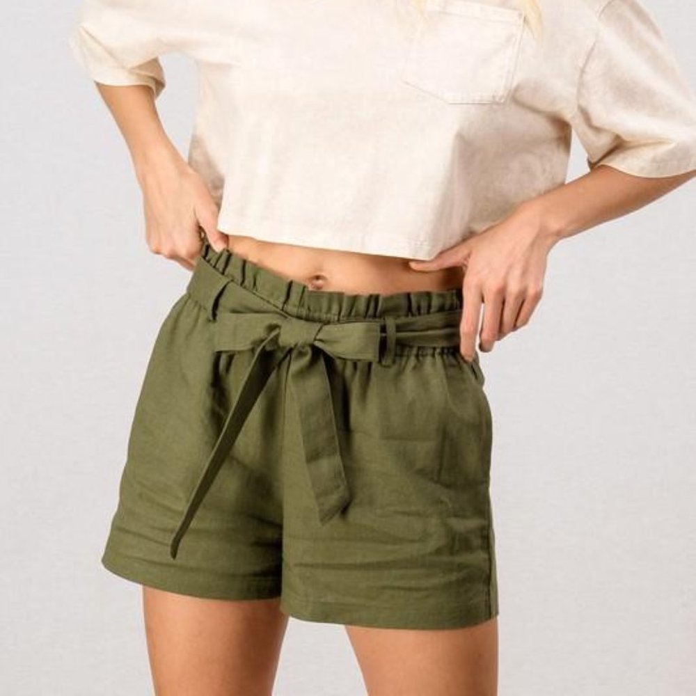 Linen Paperbag Shorts - Olive
